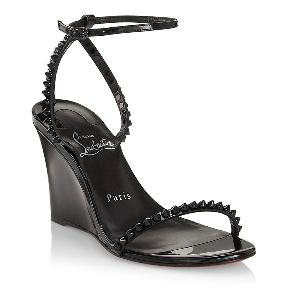 CHRISTIAN LOUBOUTIN So Me Red Sole Spike Wedge Sandals in Black - Picture 6 of 12